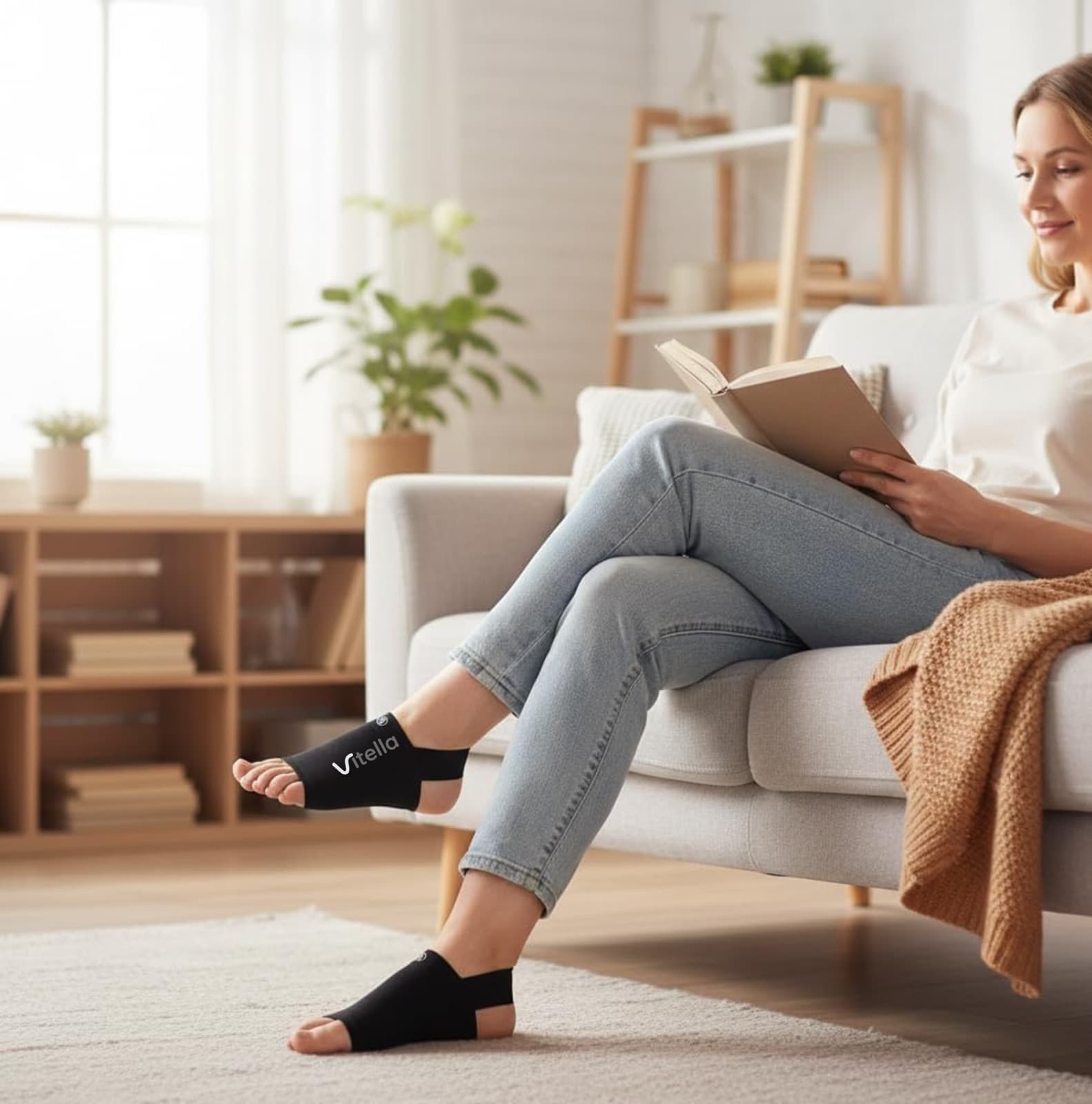 Vitella arch support sleeves worn barefoot at home